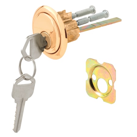 Prime-Line Rim Cylinder Lock, 3/4 in. Hole Center, Diecast, Brass Plated, Kwikset (Single Pack) U 9965